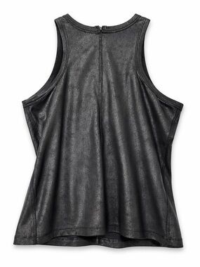 DKNY Faux Leather Sleeveless Top Black Zip Back Tank Size Small
